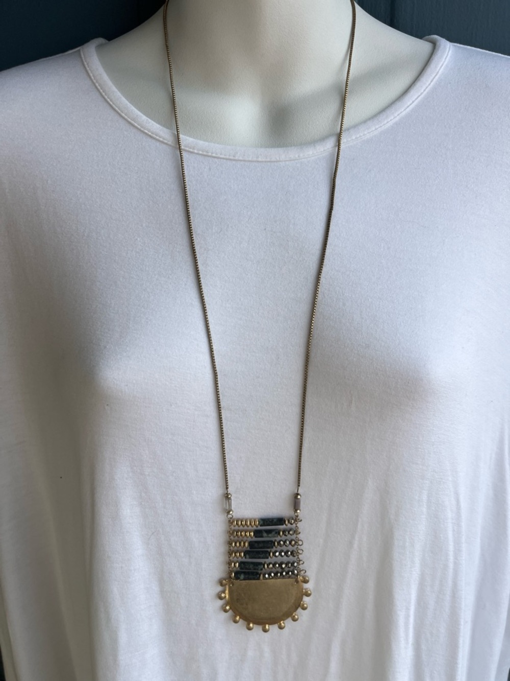 Gold-tone and Stone Pendant Necklace